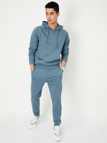 Max Men's Cotton Blend Round Neck Hooded Sweatshirt (SPCSSWN2451ATLIGHT Blue
