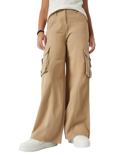 Max Girls Relaxed Fit Cargo Trousers (Brown_14-16 Y)