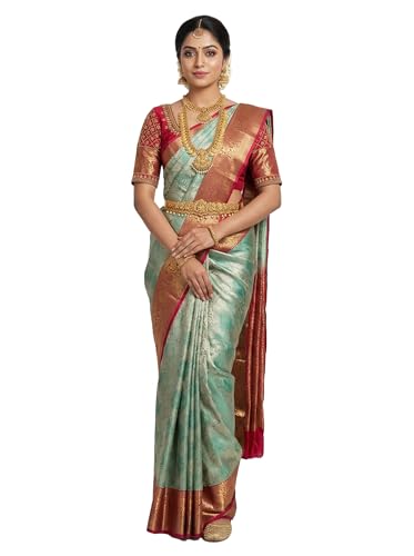MIMOSA Women’s Rama Art Silk Saree Woven with Zari Tissue | Kanjivaram Style Saree | Rich Pallu & Tassels | 6.2 Mtrs