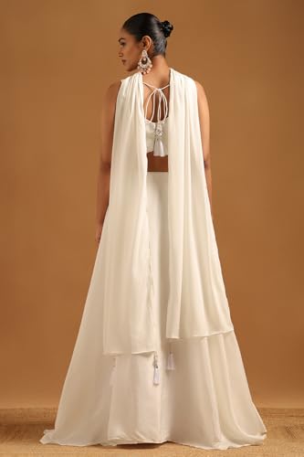 Soch Womens Off White Crepe Embellished Lehenga Choli Set With Beaded