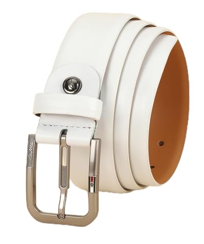 GIL Genuine Leather White Belt for Men Perfect for Formal and Casual Wear with Adjustable Waistband Buckle, Classic and Original Design Ideal for Jeans, Gifting, Office, Party or Daily Use (Size-34)