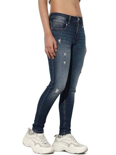 ONLY Women's Skinny Fit Low Rise Blue Jeans