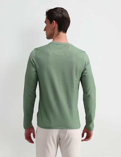 Arrow Sports Men's Textured Regular Fit T-Shirt (ASAITS3304_LT. Green