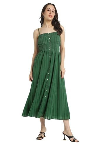 American Eagle Women's Cotton Blend Modern Calf Length Dress (WES0398458300_Green