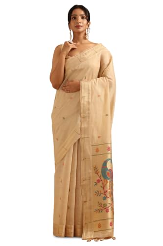 Soch Womens Beige Chanderi Woven Design Saree