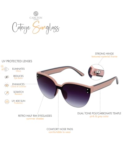 Premium Pink with Grey Toned & UV Protected Lens Cat Eye Sunglass for women - SaumyasStore