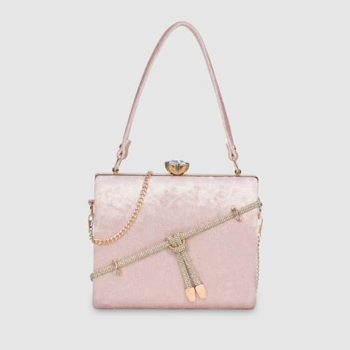 ESBEDA Babypink Color Crystal Belt Top Handle Clutch