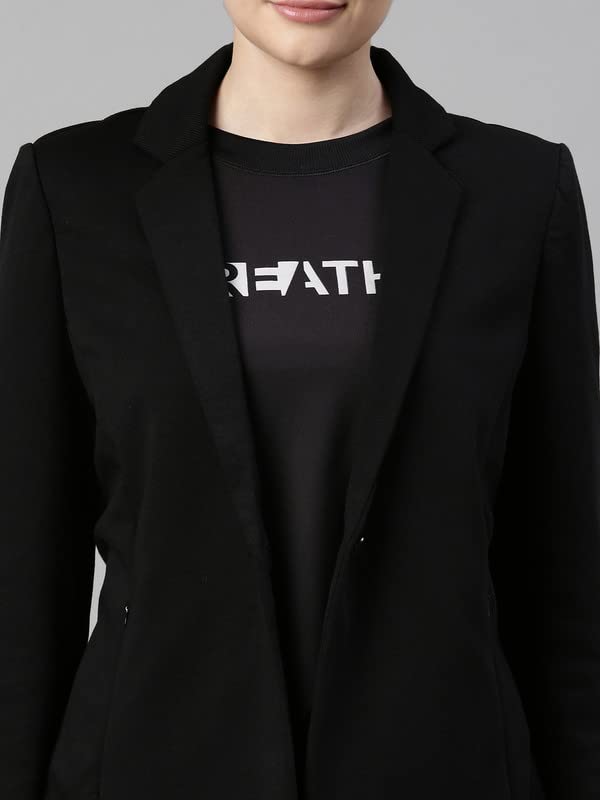 Enamor Athleisure Slim Fit Single Breasted One Button Sporty Blazer for Women with 2 Side Zipper Pockets - A903 | Quick Dry & Antimicrobial Finish Blazer (A903_Jet Black_S)