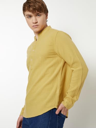 Max Men Textured Slim Fit Short Kurta (Yellow_XXL)