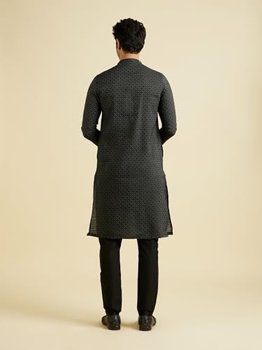 Manyavar Men's Viscose Blend Self Design Kurta Pyjama Set (Black,XXL)