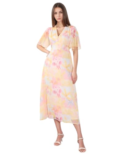 VERO MODA Women's Fit and Flare Yellow Dress