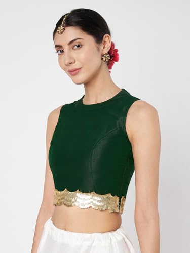 studio rasa Women's Silk Blend Embellished Readymade Blouse for Wedding Festive (TPWC425BL22S_Green_Small)