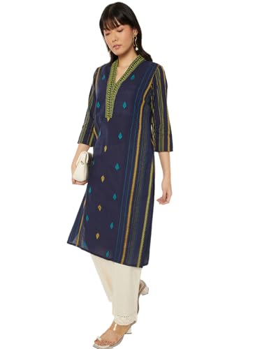 Max Women Embroidered Straight Kurta (Blue_XL)