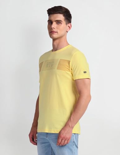 Arrow Typographic Print Cotton Fit T-Shirt (ASAEOTS5102_Yellow_M)