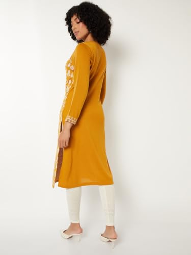 Max Women Knit Straight Winter Kurta (Yellow_XL)