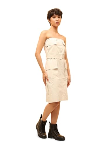 ONLY Women Fit and Flare Beige Dress with Belt