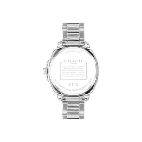 Coach Kitt Qtz Basic Silver White Tonneau Dial Women's Watch|Two Tone Stainless Steel Material|Silver Color Band - 14504544