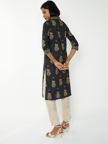 Max Women Printed Straight Kurta (Black_S)