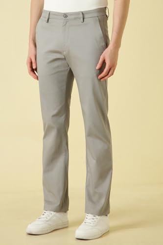 Men Grey Textured Casual Trousers