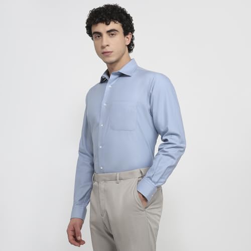Park Avenue Men Regular Fit Solid Pattern Pure Cotton Semicutaway Collar Full Sleeve Round Hem Formal Shirt Medium Blue