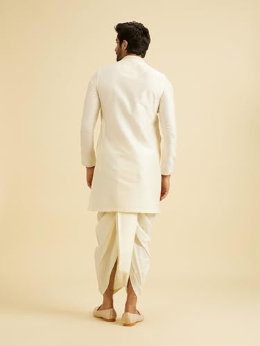 Manyavar Men's Viscose Blend Self Design Kurta Dhoti Set (Warm White,XXL)