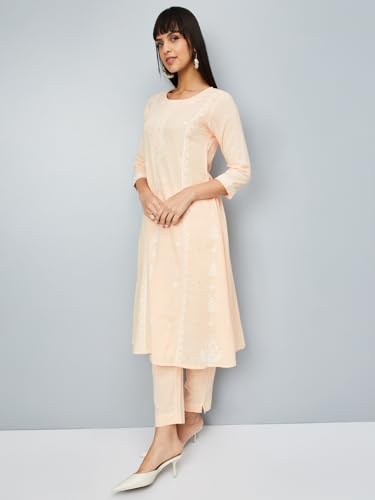 Max Women's Cotton Blend Kurta Set (CTKST54045_Peach