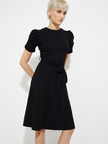 Max Women's Polyester Blend A-Line Below The Knee Dress (SP25DRS08_Black