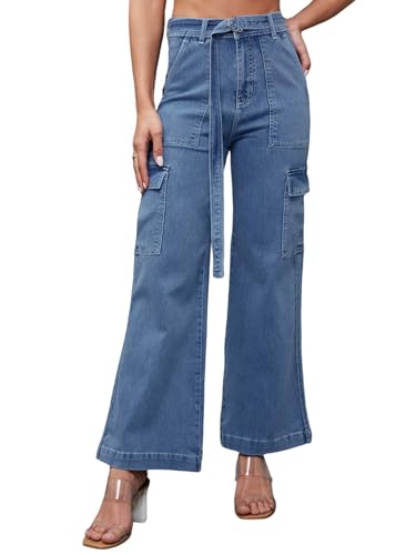 Miss Chase Women's Straight Fit Mid Rise Hand Painted Stretchable Denim Jeans (MCSS18DEN02-19-392-28, Vivid Blue, 28)