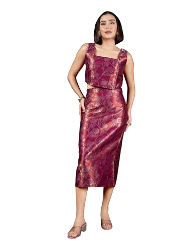 PURVAJA Women's Sleeveless Top Skirt Printed Co-Ords Set [Razy-058-Pink-L]