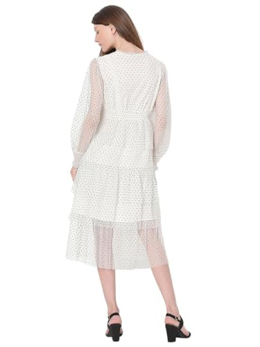 Vero Moda Women's Polyester Fit and Flare Midi Dress (10319893-Snow White_Snow