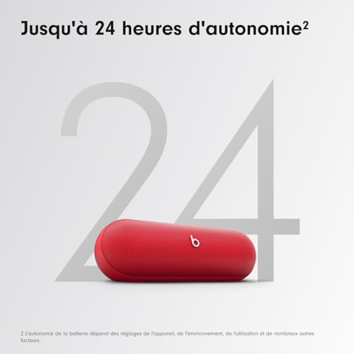 Beats Pill – Wireless Bluetooth Speaker and Portable Charger via USB-C – Up to 24 Hours Battery Life, IP67 Water Resistant, Apple & Android Compatible, Built-in Microphone – Statement Red