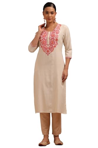 Soch Women's Pure Cotton Embroidered Regular Fit Kurta (SMUA5KU0100_Off White