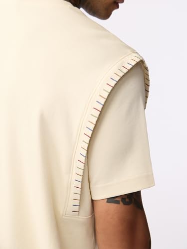 The Souled Store Oversized T-Shirt Oyster Men and Boys Short Sleeves Round Neck Off White Embroidered Shoulder Panel Casual Lightweight Drop Shoulder Streetwear Trendy Oversized T-Shirts