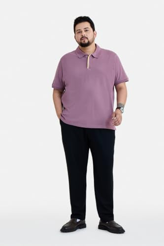 SNITCH Men Plus Size T-Shirt | Modern Zip Neck Polo with Half Sleeves & Regular Fit | Breathable Cotton Lycra Blend Fabric with Stretchy Finish for Smart Casual & Holiday Wear | Mauve