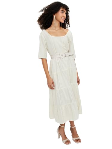Max Women's Pure Cotton A-Line Midi Dress (RR56001_Off White