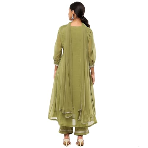 BIBA Women's Polyester Blend Kurta Sets (SKDRIVYT10119AW24MEH_Mehndi