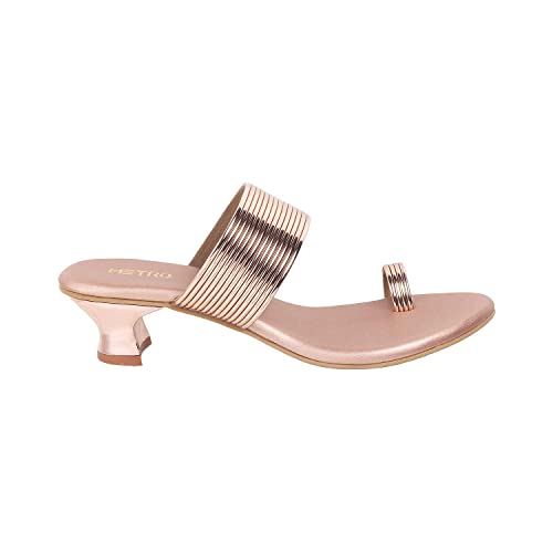 Metro Women's Rose Gold Fashion Kitten Heel Slip-on Sandals UK/7 EU/40 (32-238)
