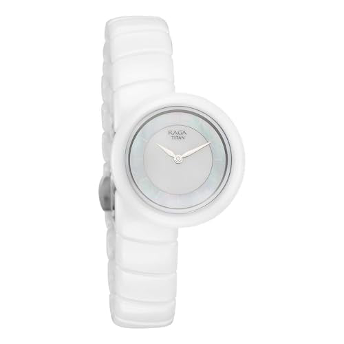 Titan Raga Chic Glam with Quartz Analog M.O.P + Ceramic Dial White Strap Watch for Women - 95391KC01