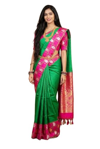 SREE KUMARAN Women's Kanchipuram Kubera Brocade Silk Pure Pattu Sarees With Blouse (VSK437-7)