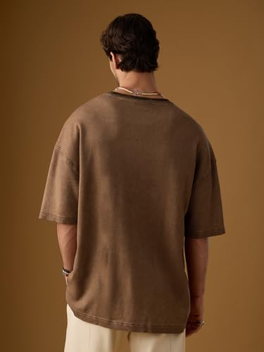 The Souled Store Nomad: Boho Men and Boys Short Sleeves Round Neck Brown Graphic Printed Tribal Casual Drop Shoulder Streetwear Trendy Super Oversized T-Shirt
