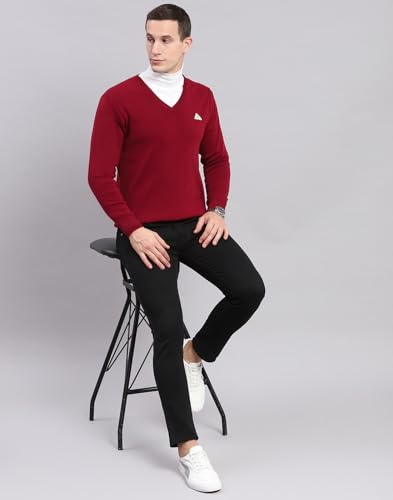Monte Carlo Mens Solid Maroon V Neck Full Sleeve Pullover (1241214VN-947-42)