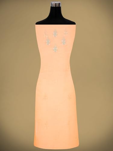 Ada Hand Embroidered Lucknowi Chikankari Unstitched Cotton Dress Material Suit Piece with Dupatta for Women 01A886787 Peach