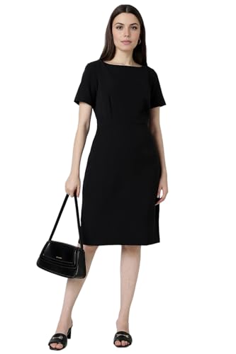 Van Heusen Women's Polyester Blend Modern Above The Knee Dress (VWDRFRGFU32455_Black