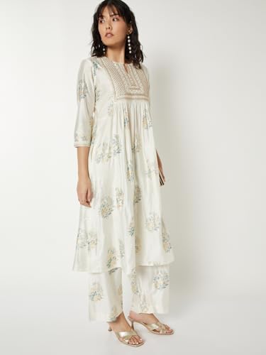 Max Women Printed Straight Kurta Set(White_L)