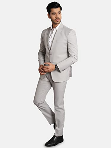 WINTAGE Poly Viscose Grey Solid Three Piece Suit: Small