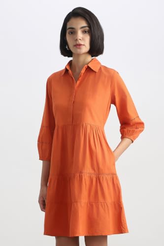Women Orange Solid Casual Dress