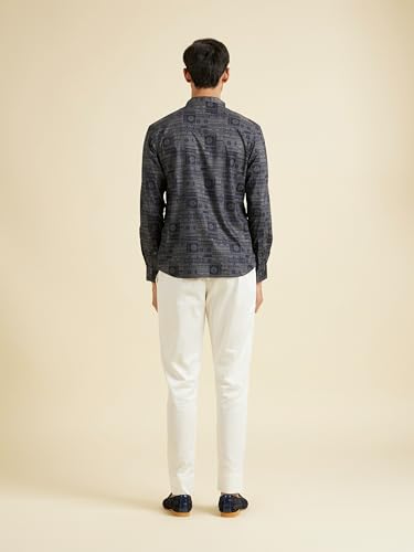 Manyavar Men's Cotton Blend Printed Short Kurta(Dark Grey,XXXL)