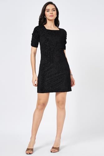 Annabelle by Pantaloons Women's Polyester Elastane Lurex Classic Knee Length Dress (110154970001_Jet Black