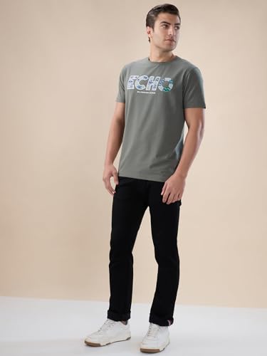 Status Quo Men's Typography Print Round Neck Half Sleeves Regular Fit T-Shirt | 46% Cotton 46% Polyester 8% Spandex | LT.Olive | M