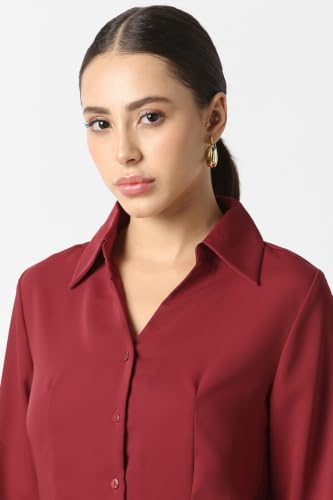 Women Red Solid Long Sleeves Formal Shirt